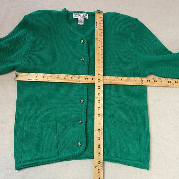 Vintage Cardigan Sweater Womens Size Small Kelly Green Button Knit Minimal 80s - Picture 12 of 13